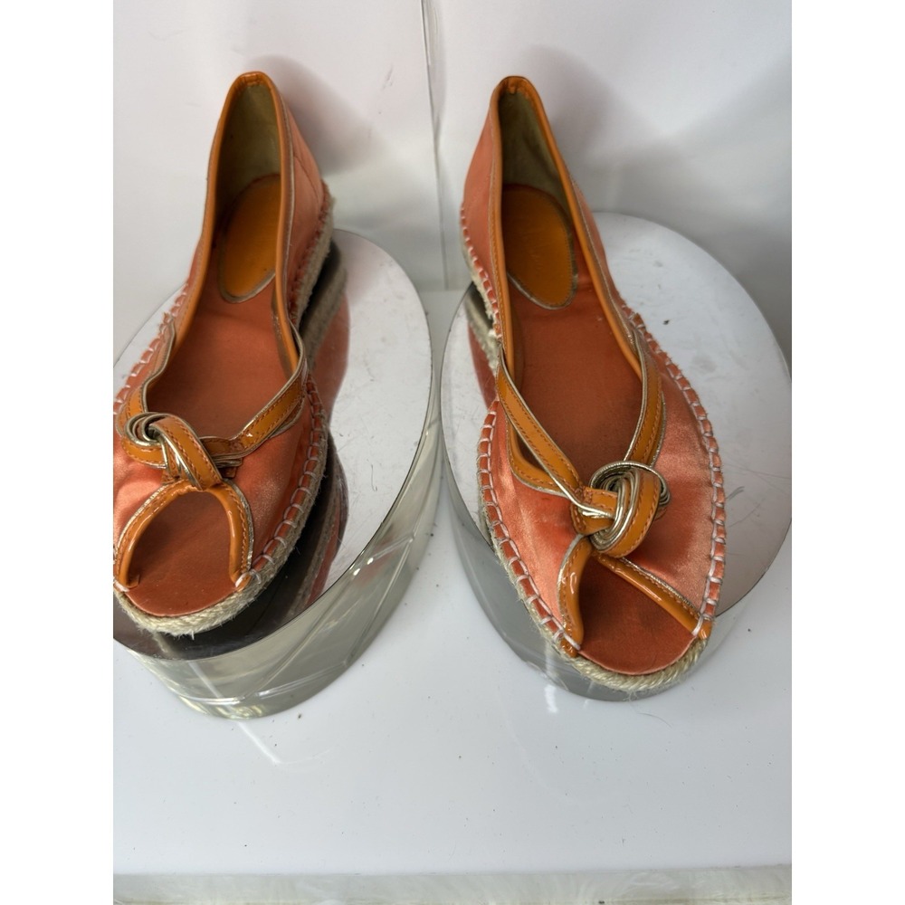 Cole‎ Haan Orange Espadrille Flats Knot Front Peep Toe Sz 8.5 Slip On Boho Shoes